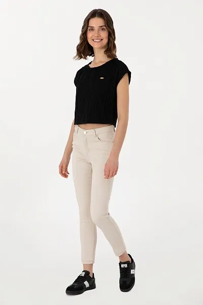Блузка с рельефным узором укороченная - G082SZ0110SOPHIA Футболка жен. (VR046, XS)