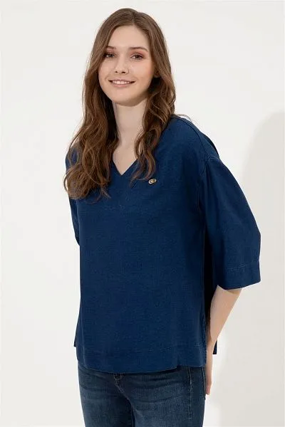 Блузка с V-образным вырезом свободная - G082SZ0770REVER Куртка джинс. жен. (DN0022, 36)