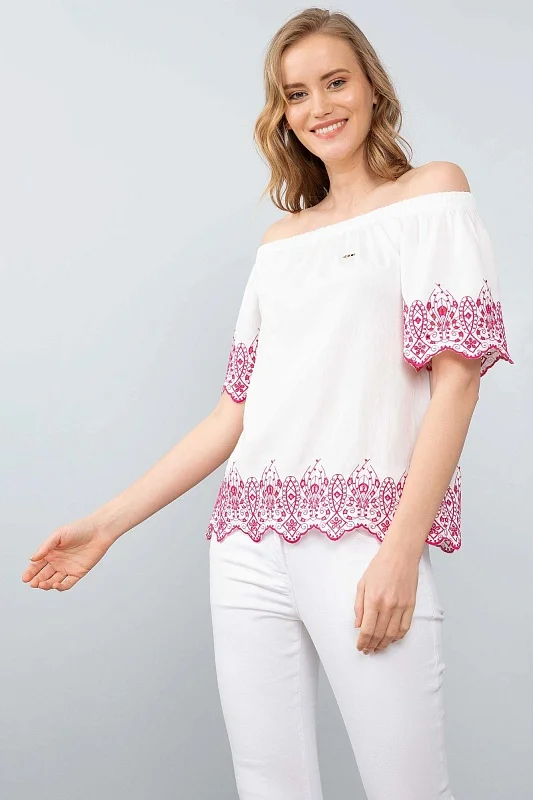 Блузка из вискозы с открытыми плечами - G082SZ0040MIMOSA Сорочка жен. (VR013, 40)