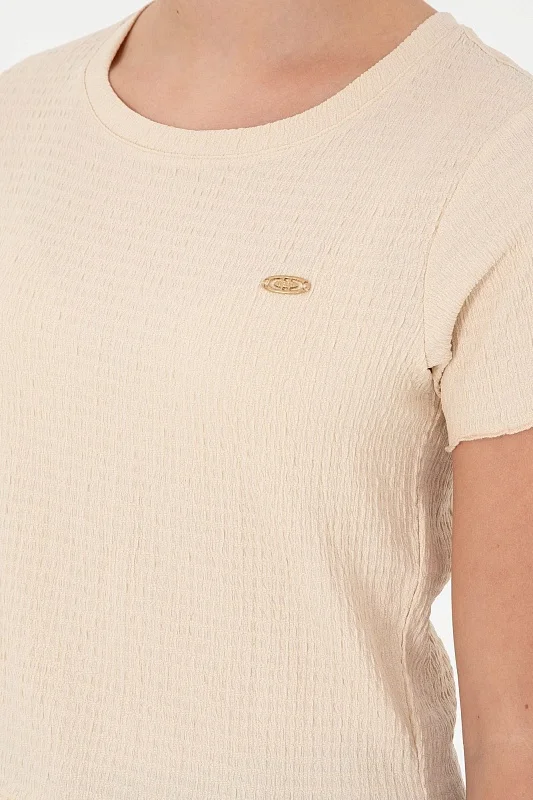 Футболка укороченная из жатой ткани - G082SZ0110PETU Футболка жен. (VR090, XS)