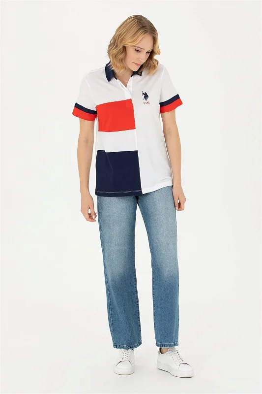 Футболка-поло из смеси хлопка и модала с контрастными деталями - G082SZ0110MAYE-T Футболка жен. (VR013, XS)