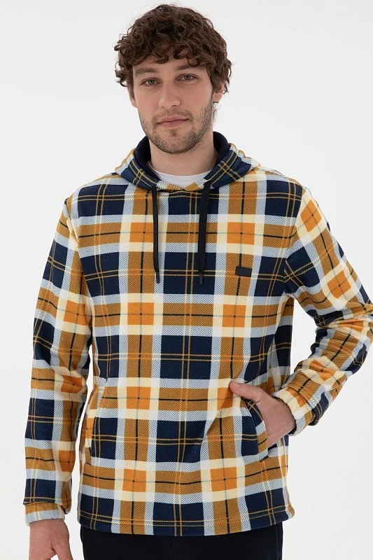 Худи в клетку с карманом-кенгуру - G081SZ0820TRANG Толстовка муж. (VR071, XS)