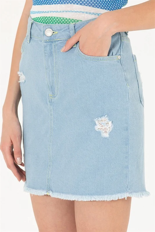 Юбка мини джинсовая с потертостями - G082SZ0550LONA-O Юбка жен. (DN0021, 34)
