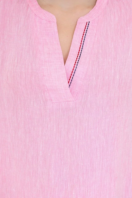 Платье льняное с V образным вырезом - G082SZ0320EX-LINENDRESS Платье жен. (VR041, 38)