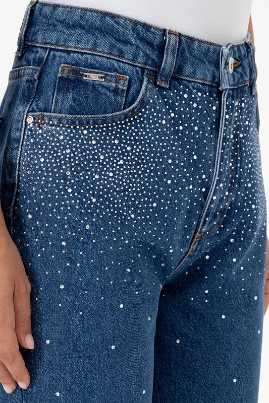 Джинсы с высокой посадкой со стразами прямые - G082SZ0800AMY25K_P_M Джинсы жен. (DN0022, 40)