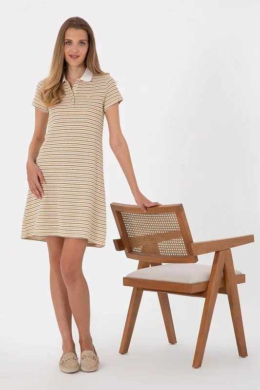 Платье-поло мини с вискозой в полоску - G082SZ0750SAKI Платье жен. (VR202, L)