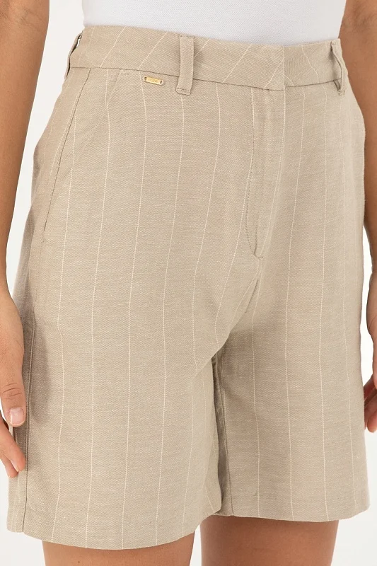 Шорты из хлопка с добавлением льна в полоску - G082SZ0310SIWAN-S Бермуды жен. (VR027, 34)
