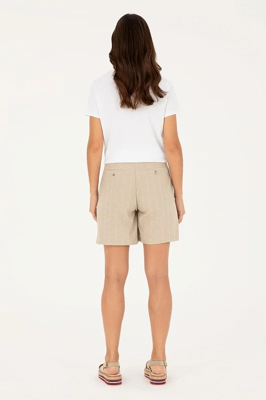 Шорты из хлопка с добавлением льна в полоску - G082SZ0310SIWAN-S Бермуды жен. (VR027, 34)