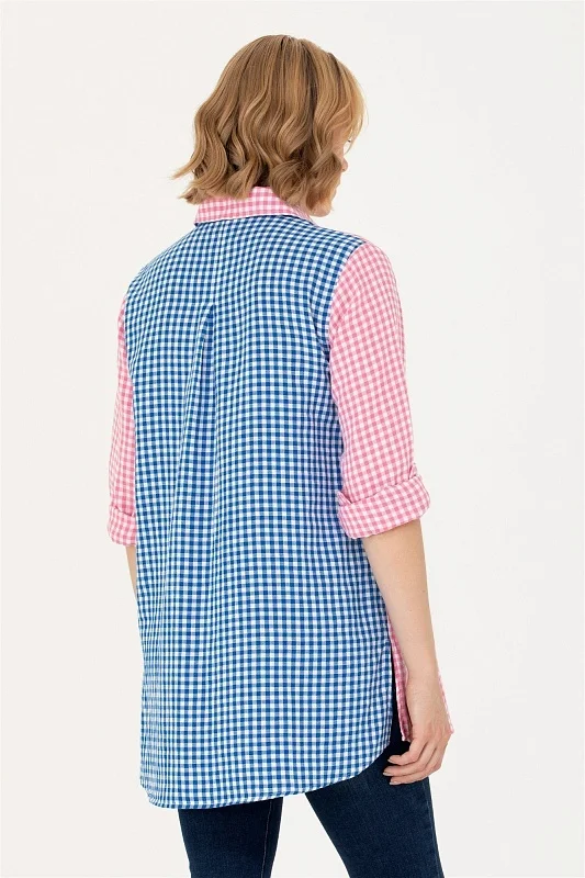 Рубашка из хлопка в клетку удлиненная - G082SZ0040LARCES Сорочка жен. (VR041, 34)