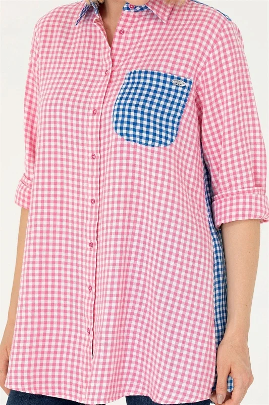 Рубашка из хлопка в клетку удлиненная - G082SZ0040LARCES Сорочка жен. (VR041, 34)