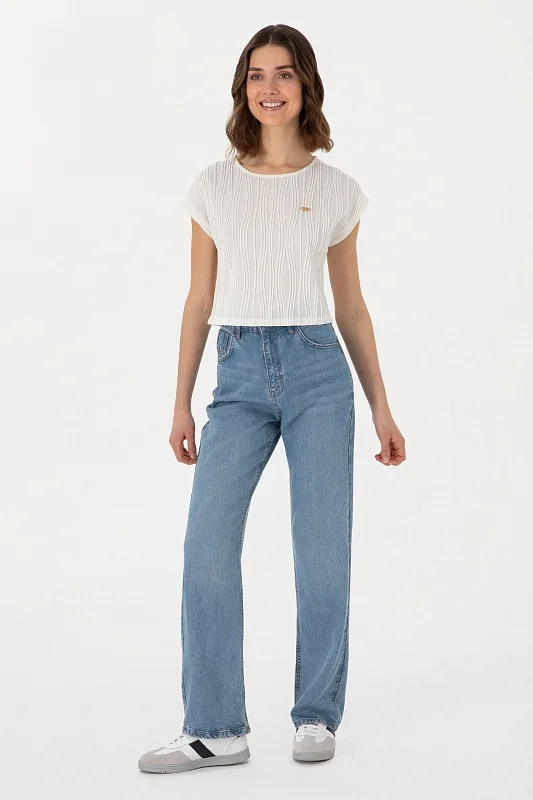 Блузка с рельефным узором укороченная - G082SZ0110SOPHIA Футболка жен. (VR013, XS)