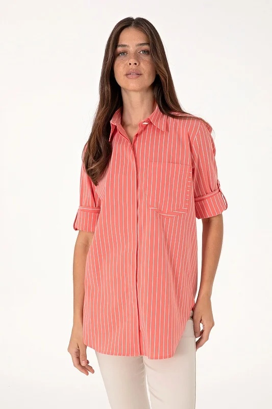 Рубашка из смесового хлопка в полоску удлиненная - G082SZ0040LIPPE Сорочка жен. (VR213, 38)
