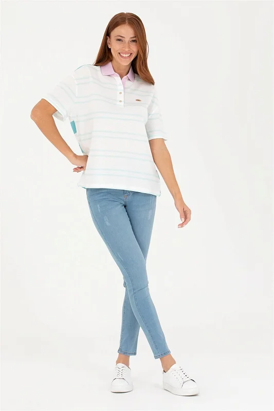 Футболка-поло из хлопка в полоску - G082SZ0110MAHFER Футболка жен. (VR083, 2XS)