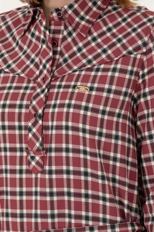 Рубашка из хлопка в клетку с поясом удлиненная - G082SZ0040KERMEKINA-T Сорочка жен. (VR014, 36)