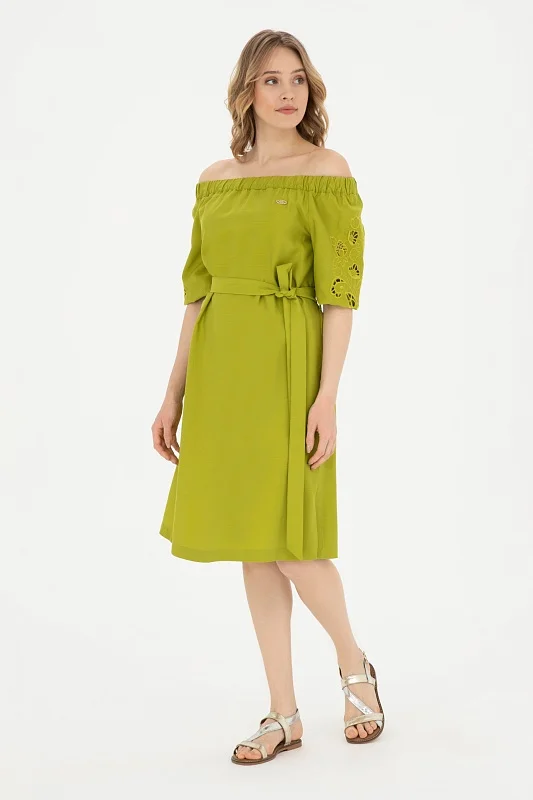 Платье миди из лиоцелла  вискозой с открытыми плечами - G082SZ0320SOVA Платье жен. (VR087, 36)