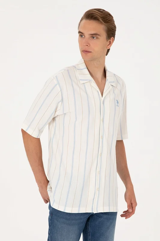 Рубашка с коротким рукавом в полоску прямая - G081SZ0OG0FEYHEL Рубашка муж (VR013, XL)