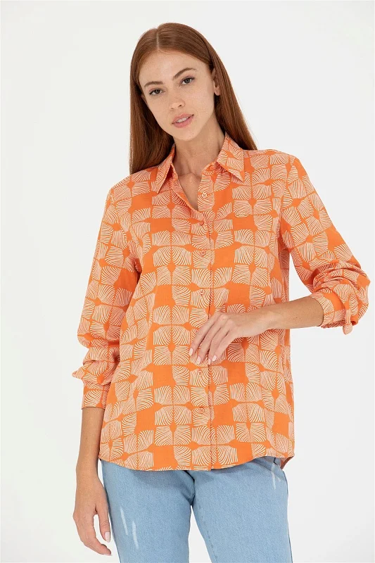 Рубашка из хлопка с принтом свободная - G082SZ0040HIRUNDA Сорочка жен. (VR031, 34)