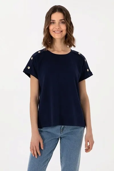 Футболка с модалом свободного кроя с декоративными пуговицами - G082SZ0110SAPER Футболка жен. (VR033, XS)