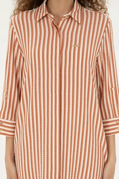 Платье-рубашка мини из смесовой вискозы в полоску - G082SZ0320NAKA Платье жен. (VR042, 34)