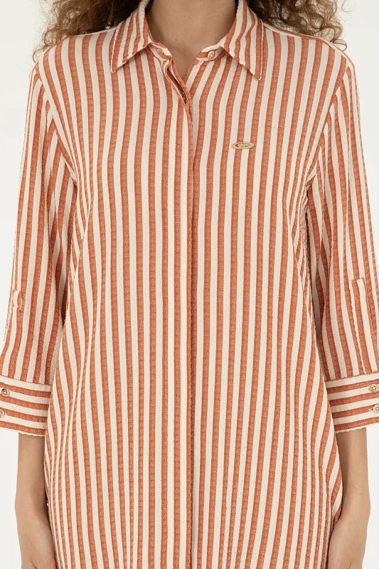 Платье-рубашка мини из смесовой вискозы в полоску - G082SZ0320NAKA Платье жен. (VR042, 34)