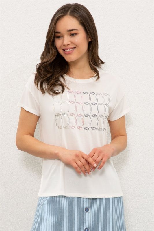 Футболка из модала с принтом из пайеток - G082SZ0110DEMBER Футболка жен. (VR013, XS)
