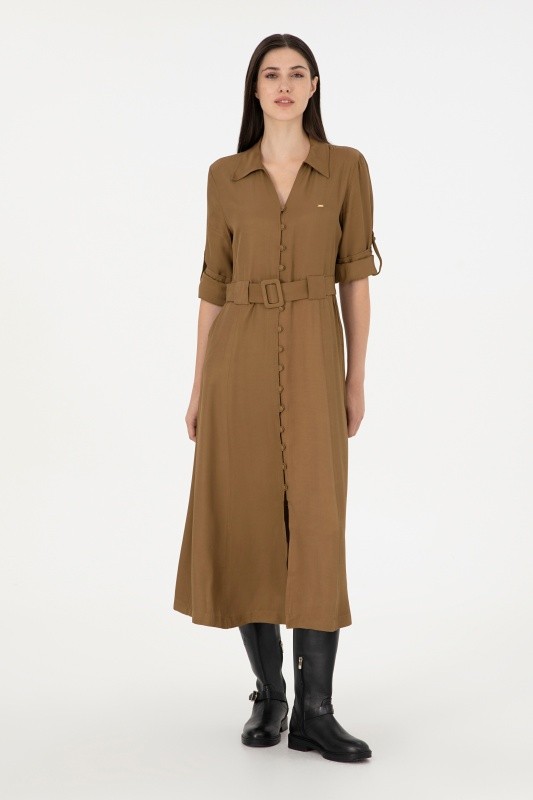 Платье-рубашка миди из хлопка с поясом - G082SZ0320DOLLY Платье жен. (VR027, 40)