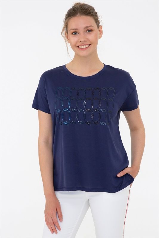 Футболка из модала с принтом из пайеток - G082SZ0110DEMBER Футболка жен. (VR033, 2XS)