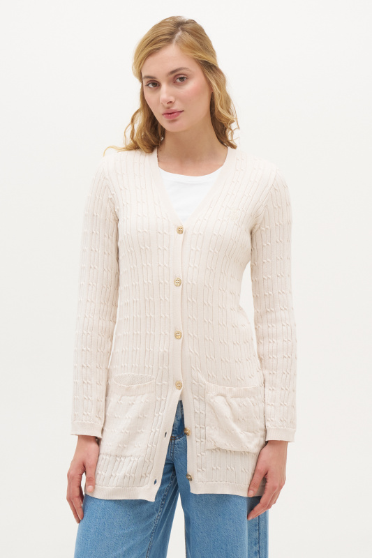 Кардиган на пуговицах из хлопка с узором косичка удлиненный - G082SZ0TH0SH0124K Кардиган жен. (VR071, XL)