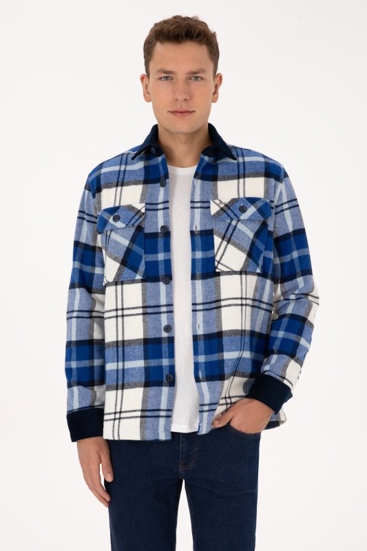 Рубашка-куртка в клетку с вельветовыми деталями - G081SZ0040KADI Сорочка муж. (VR033, S)