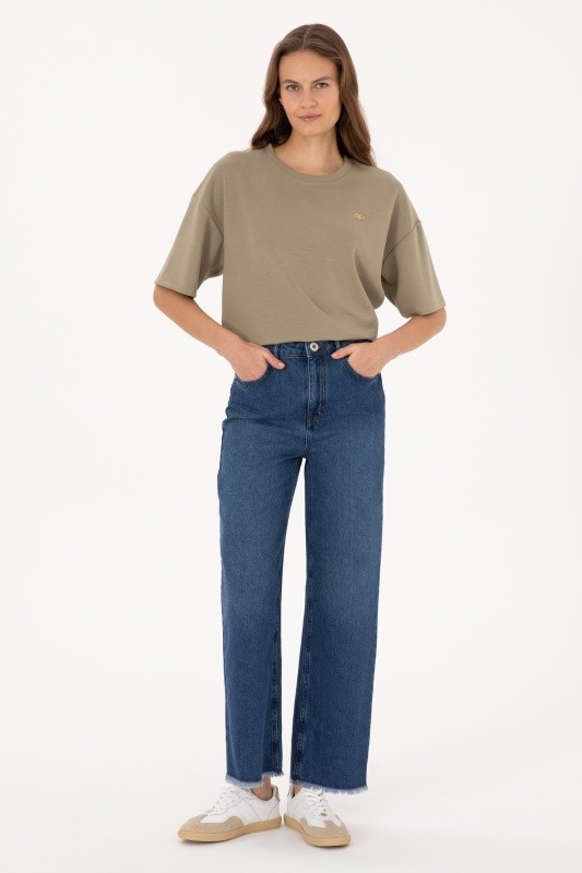 Джинсы широкие с бахромой по низу - G082SZ0800LOOSE25K Джинсы жен. (DN0022, 42)