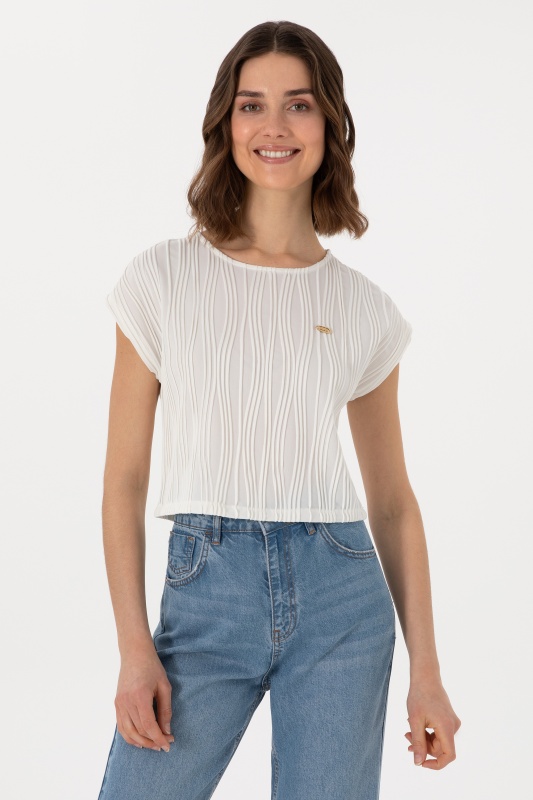 Блузка с рельефным узором укороченная - G082SZ0110SOPHIA Футболка жен. (VR013, S)