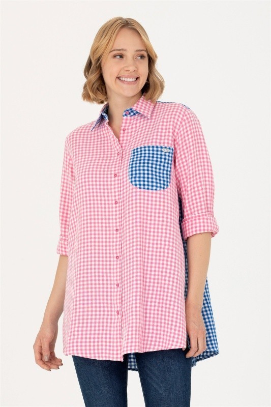 Рубашка из хлопка в клетку удлиненная - G082SZ0040LARCES Сорочка жен. (VR041, 36)