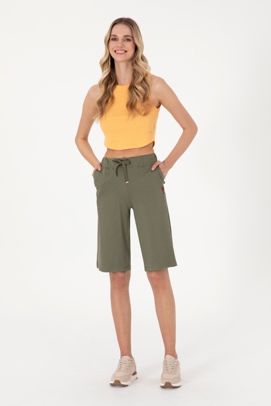 Бермуды спортивные из хлопка с вышитым логотипом - G082SZ0OS0DAMEN25 Брюки спорт. жен. (VR111, L)