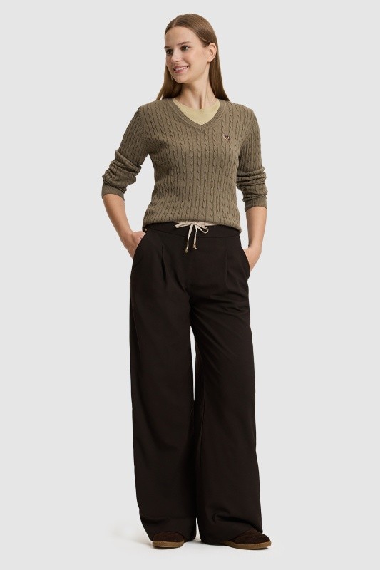 Брюки широкие с двойным поясом - G082SZ0780RONS Брюки жен. (VR084, 36)