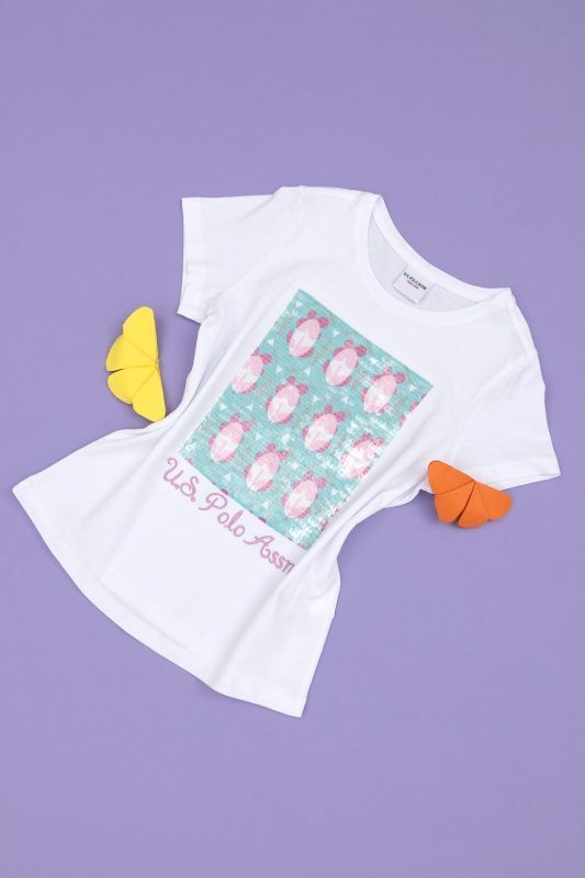 Футболка из хлопка с принтом из пайеток для девочек - G084SZ0110SANLI Футболка жен. детс. (VR013, 3_4)