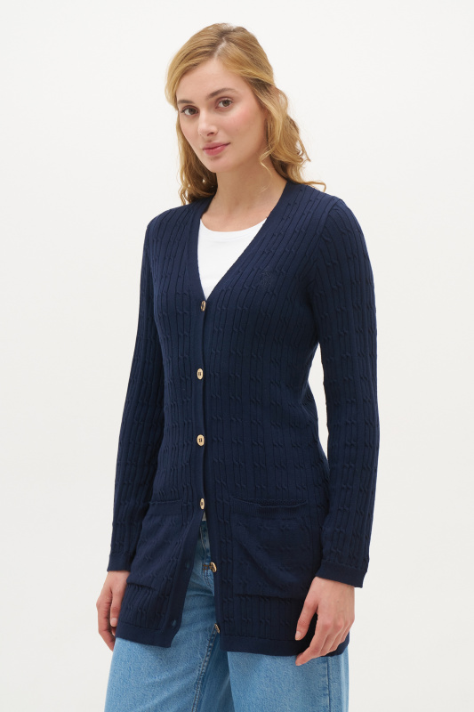 Кардиган на пуговицах из хлопка с узором косичка удлиненный - G082SZ0TH0SH0124K Кардиган жен. (VR033, XL)