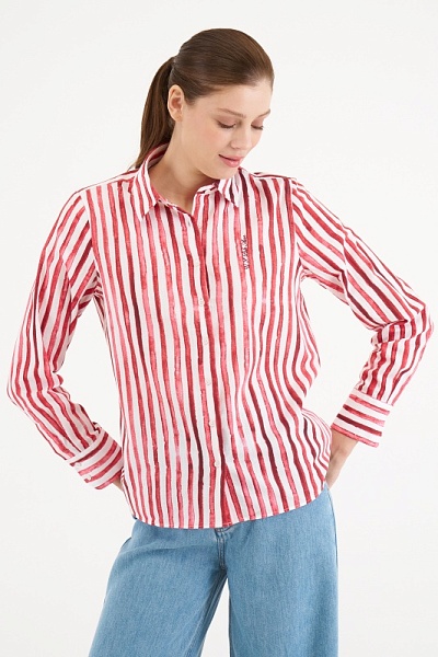 Рубашка из хлопка в полоску прямая - G082SZ0040BUCCI Сорочка жен. (VR223, 34)