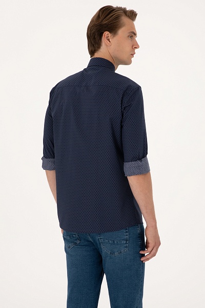 Рубашка из хлопка с узором приталенная - G081SZ0040MAROLA Сорочка муж. (VR033, XL)