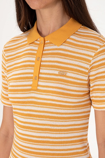 Футболка-поло узорной вязки в полоску - G082SZ0110SORBE Футболка жен. (VR202, L)