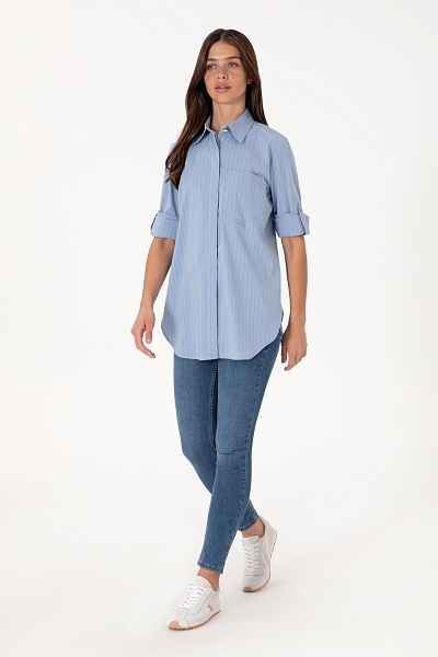 Рубашка из смесового хлопка в полоску удлиненная - G082SZ0040LIPPE Сорочка жен. (VR036, 40)