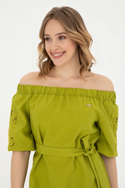Платье миди из лиоцелла  вискозой с открытыми плечами - G082SZ0320SOVA Платье жен. (VR087, 38)