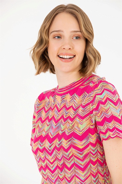 Футболка трикотажная с узором - G082SZ0TK0EDO Кофта жен. (VR041, 2XS)