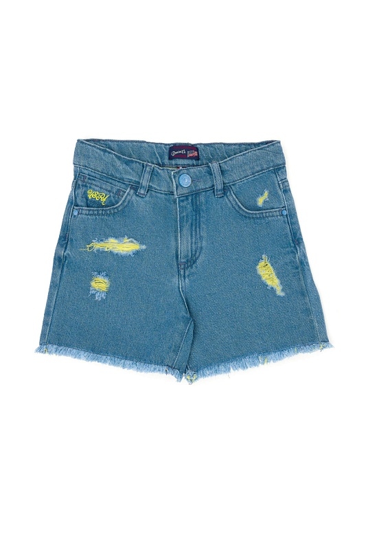 Шорты джинсовые с потертостями для девочек - G084SZ0DB0VONEKIDS Бермуда жен. детс. (DN0021, 8_9)