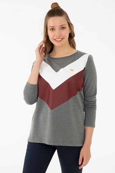 Лонгслив хлопковый с принтом - G082SZ0820E-PUNSA-SK020 Толстовка жен. (VR081, XL)
