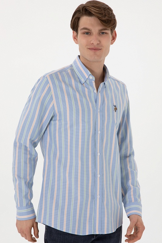 Рубашка из хлопка в полоску приталенная - G081SZ0040MAYSILA Сорочка муж. (VR028, XL)