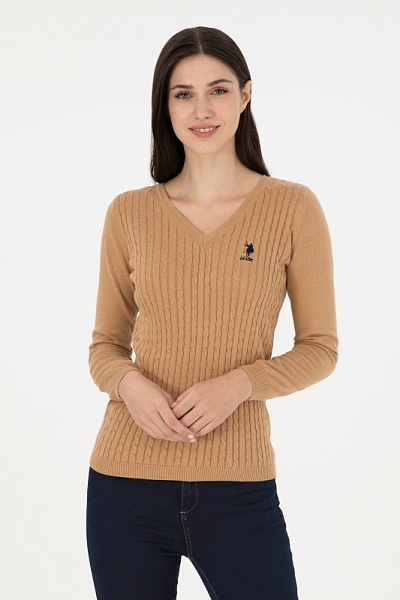 Пуловер с узором косичка приталенный - G082GL0TK0YTK03_GBSK24 Кофта жен. (VR122, L)