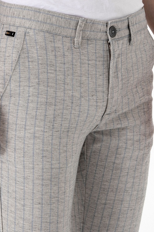 Брюки в полоску с добавлением льна зауженные - G081SZ0780ADOR_P Брюки муж. (VR001, 29, 34)