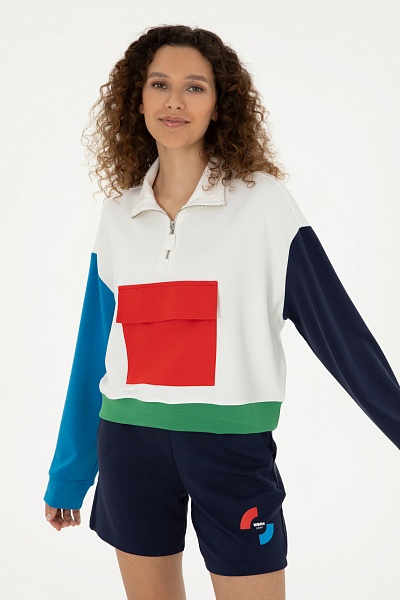 Толстовка с воротником на молнии и карманом - G082SZ0820PELUN_S Толстовка жен. (VR013, XS)