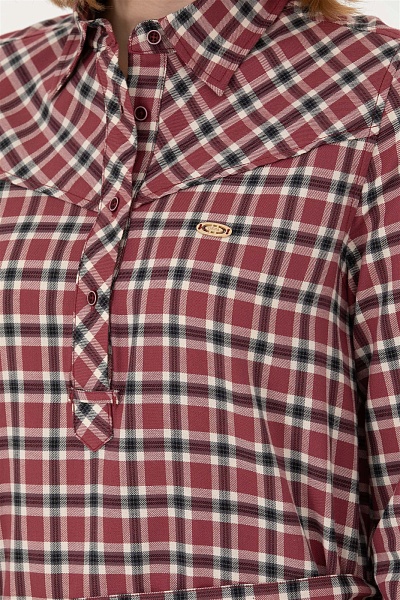 Рубашка из хлопка в клетку с поясом удлиненная - G082SZ0040KERMEKINA-T Сорочка жен. (VR014, 38)