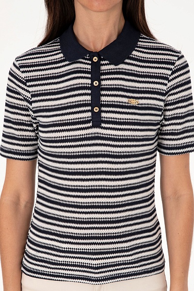Футболка-поло узорной вязки в полоску - G082SZ0110SORBE Футболка жен. (VR033, L)